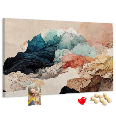 Pizarra de corcho con diseño de salpicaduras abstractas de formas onduladas y coloridas