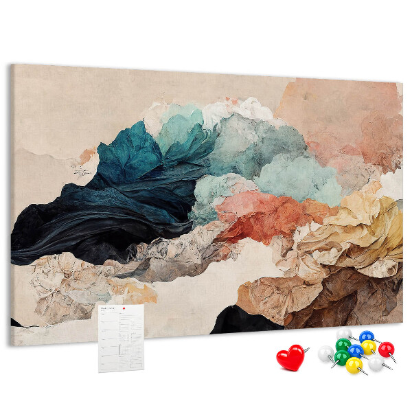 Pizarra de corcho con diseño de salpicaduras abstractas de formas onduladas y coloridas