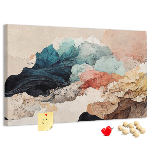 Pizarra de corcho con diseño de salpicaduras abstractas de formas onduladas y coloridas