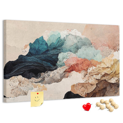 Pizarra de corcho con diseño de salpicaduras abstractas de formas onduladas y coloridas