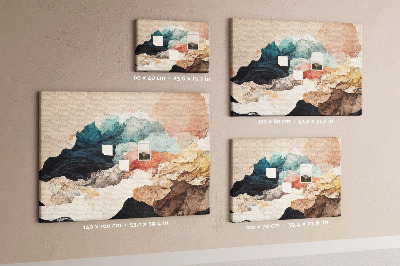 Pizarra de corcho con diseño de salpicaduras abstractas de formas onduladas y coloridas