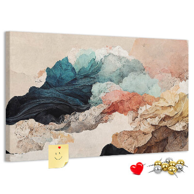 Pizarra de corcho con diseño de salpicaduras abstractas de formas onduladas y coloridas