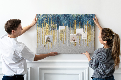 Tablero de anuncios diseño abstracto con líneas verticales doradas