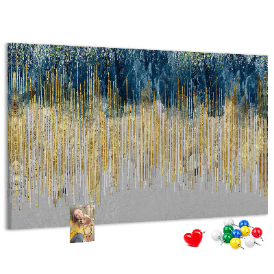 Tablero de anuncios diseño abstracto con líneas verticales doradas