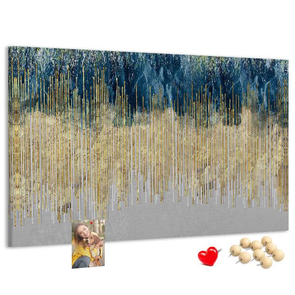 Tablero de anuncios diseño abstracto con líneas verticales doradas