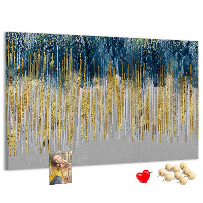 Tablero de anuncios diseño abstracto con líneas verticales doradas