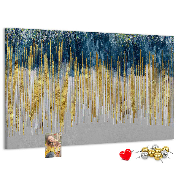 Tablero de anuncios diseño abstracto con líneas verticales doradas