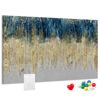 Tablero de anuncios diseño abstracto con líneas verticales doradas
