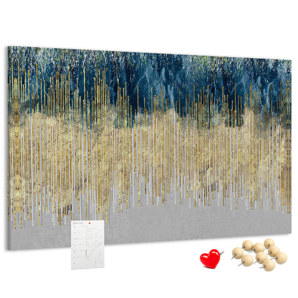 Tablero de anuncios diseño abstracto con líneas verticales doradas