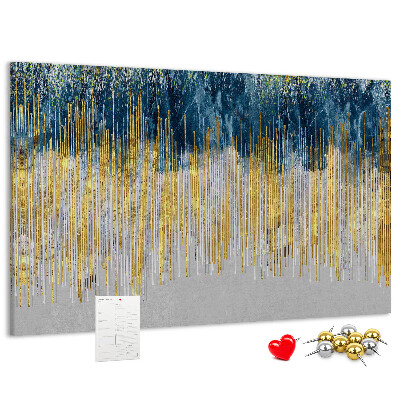 Tablero de anuncios diseño abstracto con líneas verticales doradas