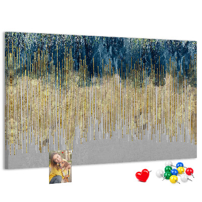 Tablero de anuncios diseño abstracto con líneas verticales doradas