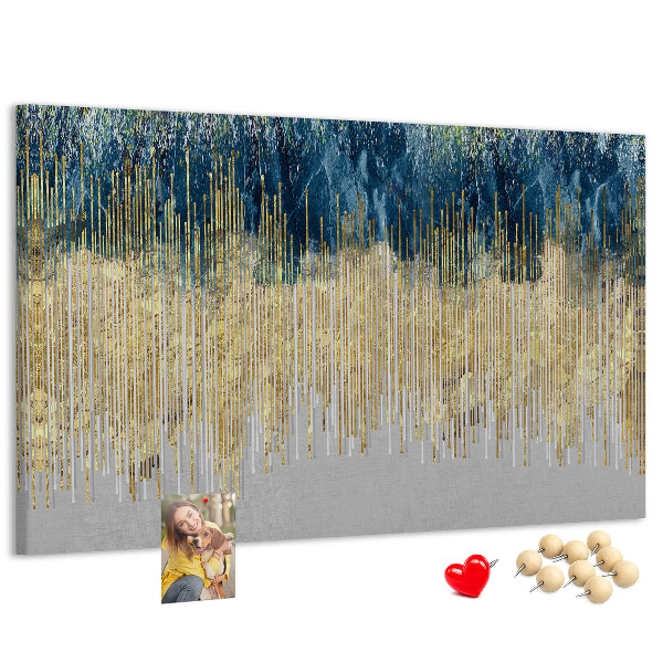 Tablero de anuncios diseño abstracto con líneas verticales doradas
