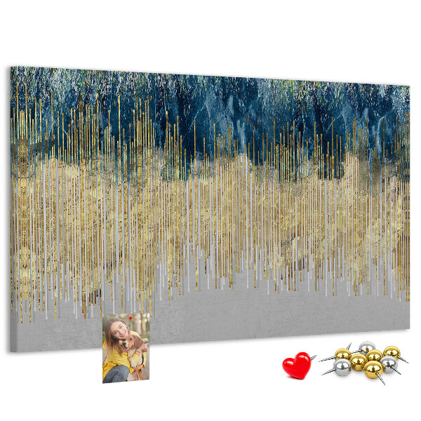 Tablero de anuncios diseño abstracto con líneas verticales doradas