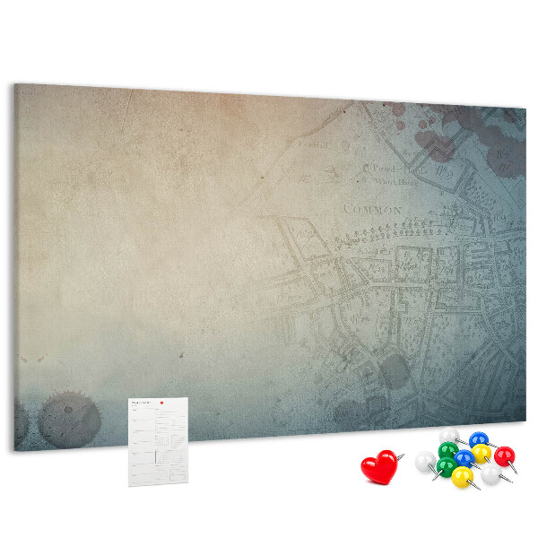 Tablero de corcho decorado mapa antiguo con delicadas manchas