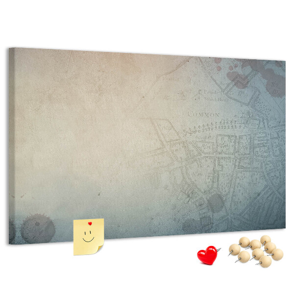 Tablero de corcho decorado mapa antiguo con delicadas manchas
