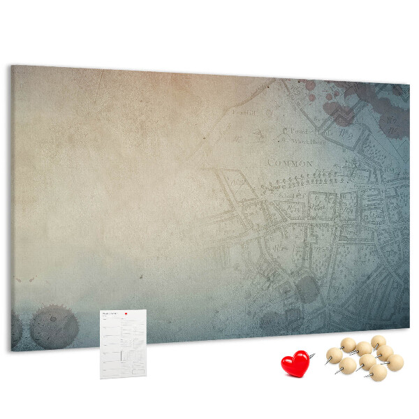 Tablero de corcho decorado mapa antiguo con delicadas manchas