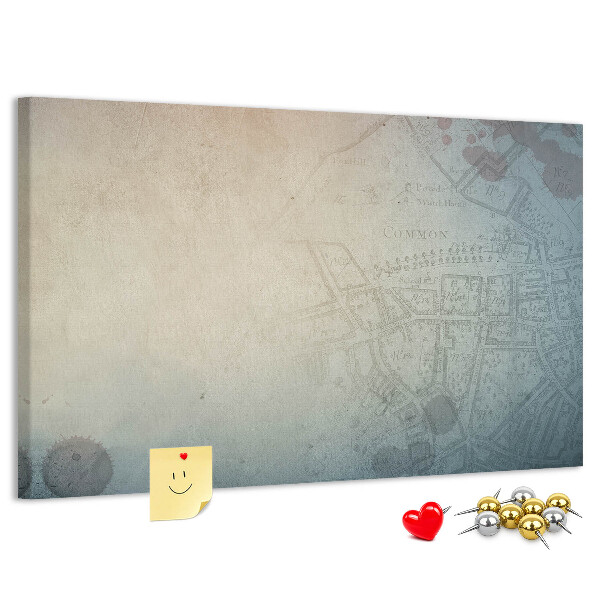 Tablero de corcho decorado mapa antiguo con delicadas manchas