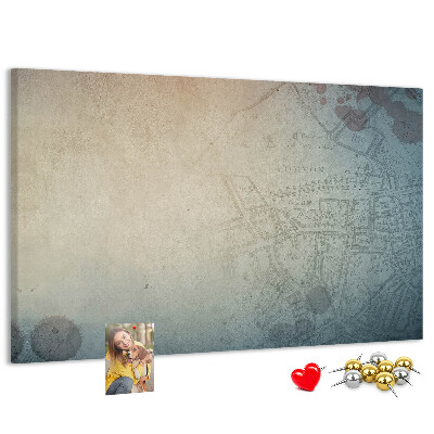 Tablero de corcho decorado mapa antiguo con delicadas manchas