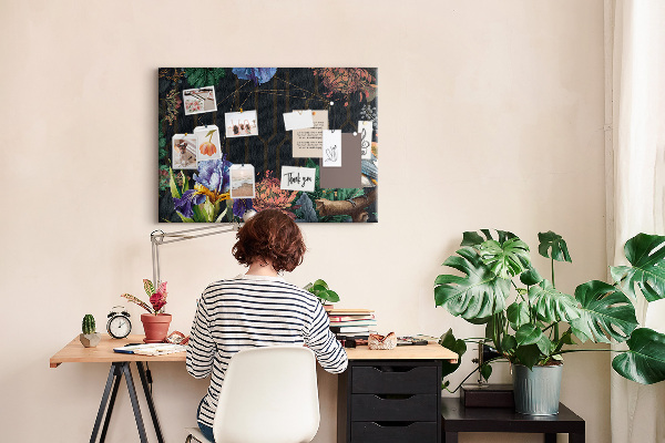 Tablero de anuncios con estampado floral de pájaro colorido