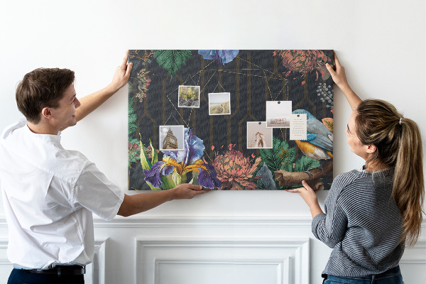 Tablero de anuncios con estampado floral de pájaro colorido