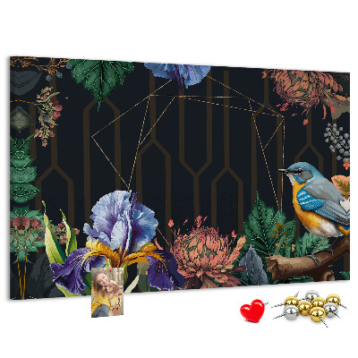 Tablero de anuncios con estampado floral de pájaro colorido