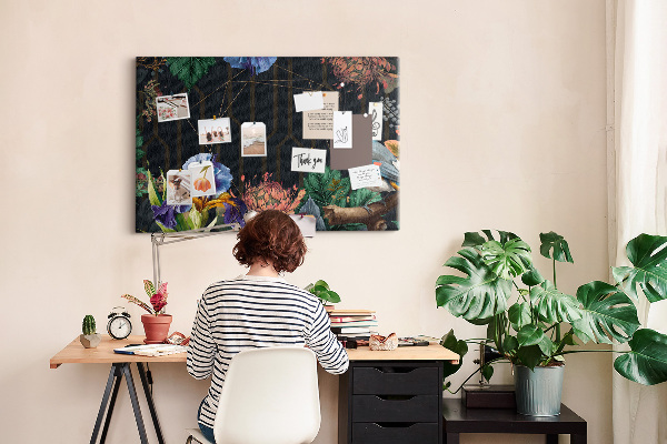 Tablero de anuncios con estampado floral de pájaro colorido