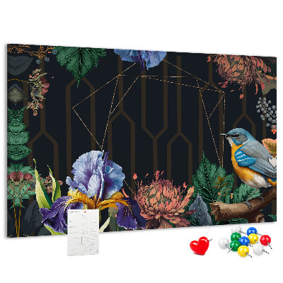 Tablero de anuncios con estampado floral de pájaro colorido
