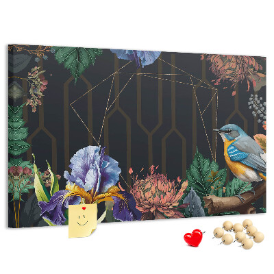 Tablero de anuncios con estampado floral de pájaro colorido