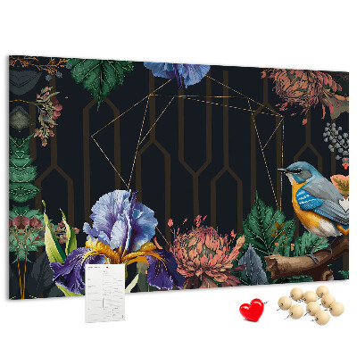Tablero de anuncios con estampado floral de pájaro colorido