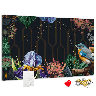Tablero de anuncios con estampado floral de pájaro colorido