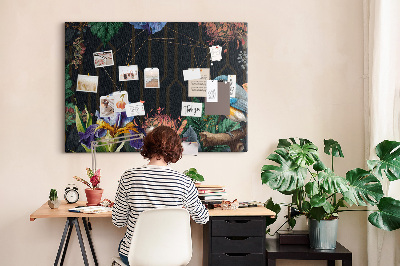 Tablero de anuncios con estampado floral de pájaro colorido