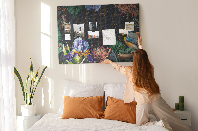 Tablero de anuncios con estampado floral de pájaro colorido