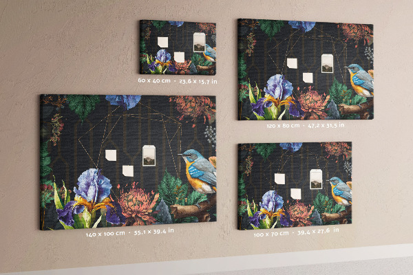 Tablero de anuncios con estampado floral de pájaro colorido