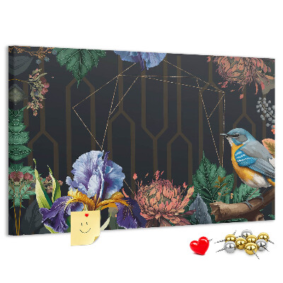 Tablero de anuncios con estampado floral de pájaro colorido