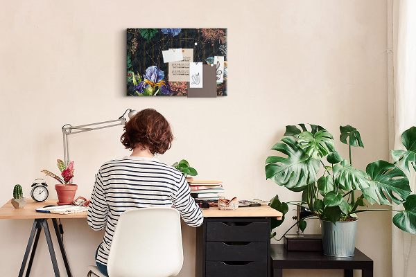 Tablero de anuncios con estampado floral de pájaro colorido