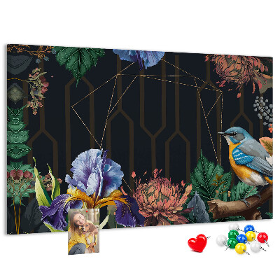 Tablero de anuncios con estampado floral de pájaro colorido