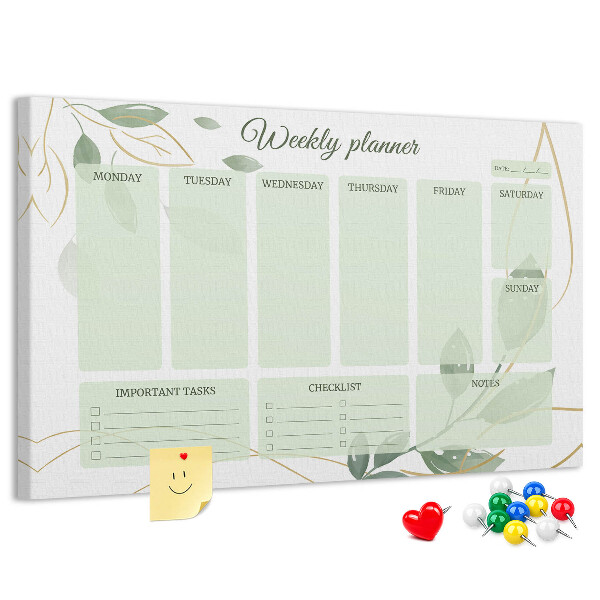 Agenda semanal de color verde con diseño de plantas