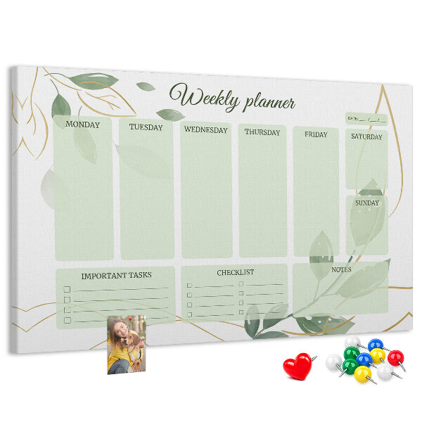 Agenda semanal de color verde con diseño de plantas