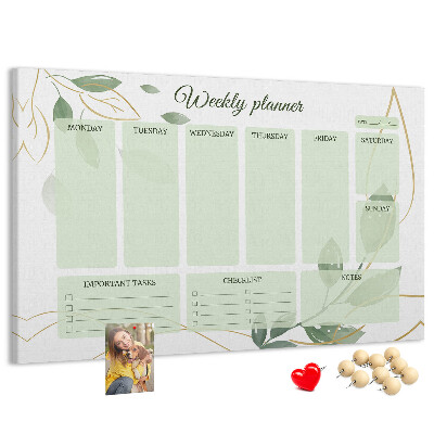 Agenda semanal de color verde con diseño de plantas