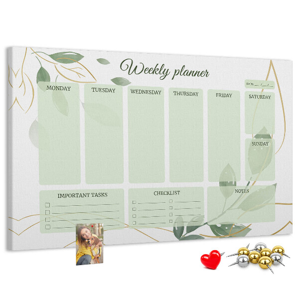 Agenda semanal de color verde con diseño de plantas