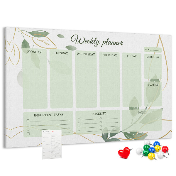 Agenda semanal de color verde con diseño de plantas
