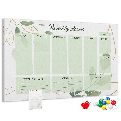 Agenda semanal de color verde con diseño de plantas