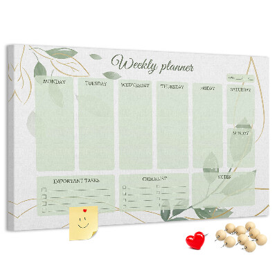 Agenda semanal de color verde con diseño de plantas