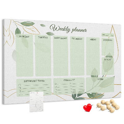 Agenda semanal de color verde con diseño de plantas