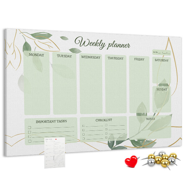 Agenda semanal de color verde con diseño de plantas