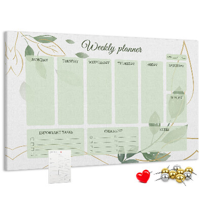Agenda semanal de color verde con diseño de plantas
