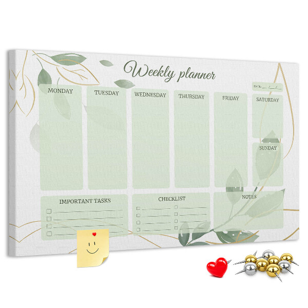 Agenda semanal de color verde con diseño de plantas