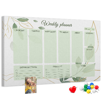 Agenda semanal de color verde con diseño de plantas