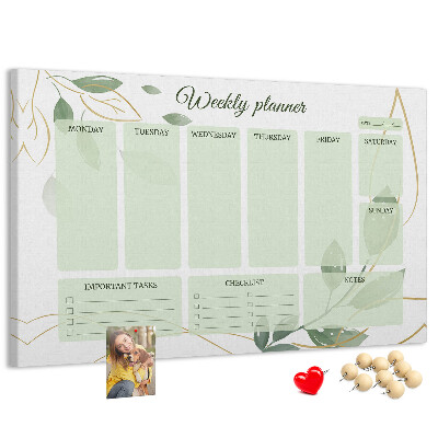 Agenda semanal de color verde con diseño de plantas