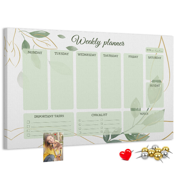 Agenda semanal de color verde con diseño de plantas